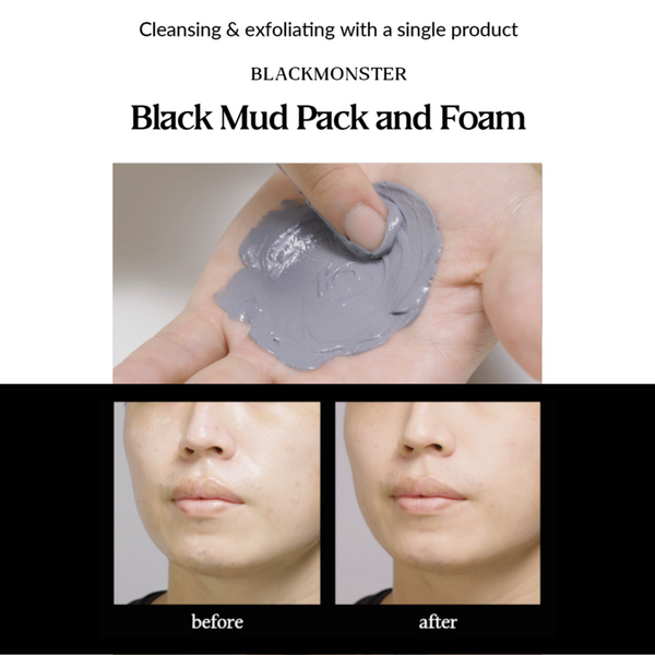BLACK MONSTER Black Mud Pack & Foam Mask & Facial Cleanser Made in Korea
